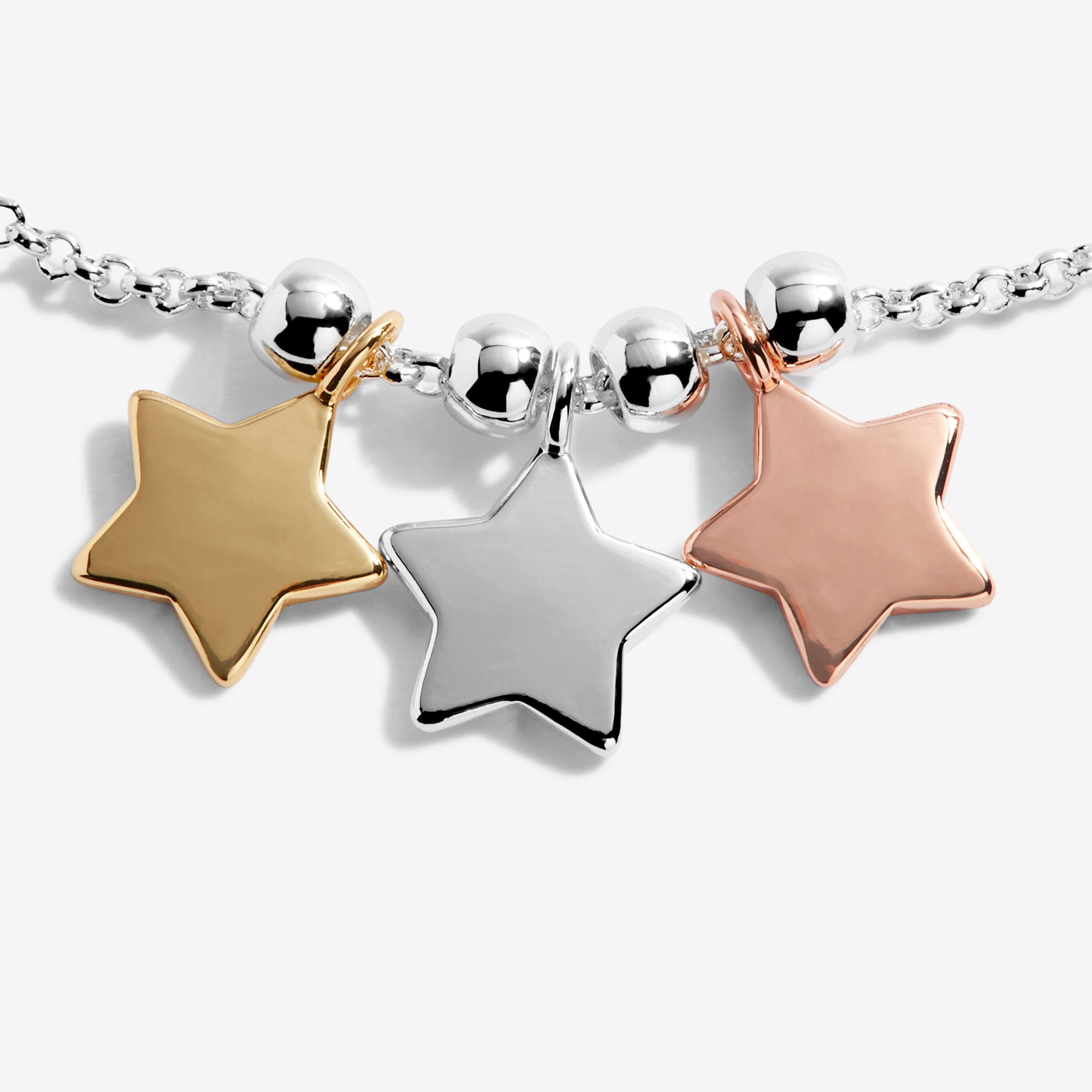 Anklet | Three Tone Stars | Silver, Rose Gold And Gold | 26cm Adjustable