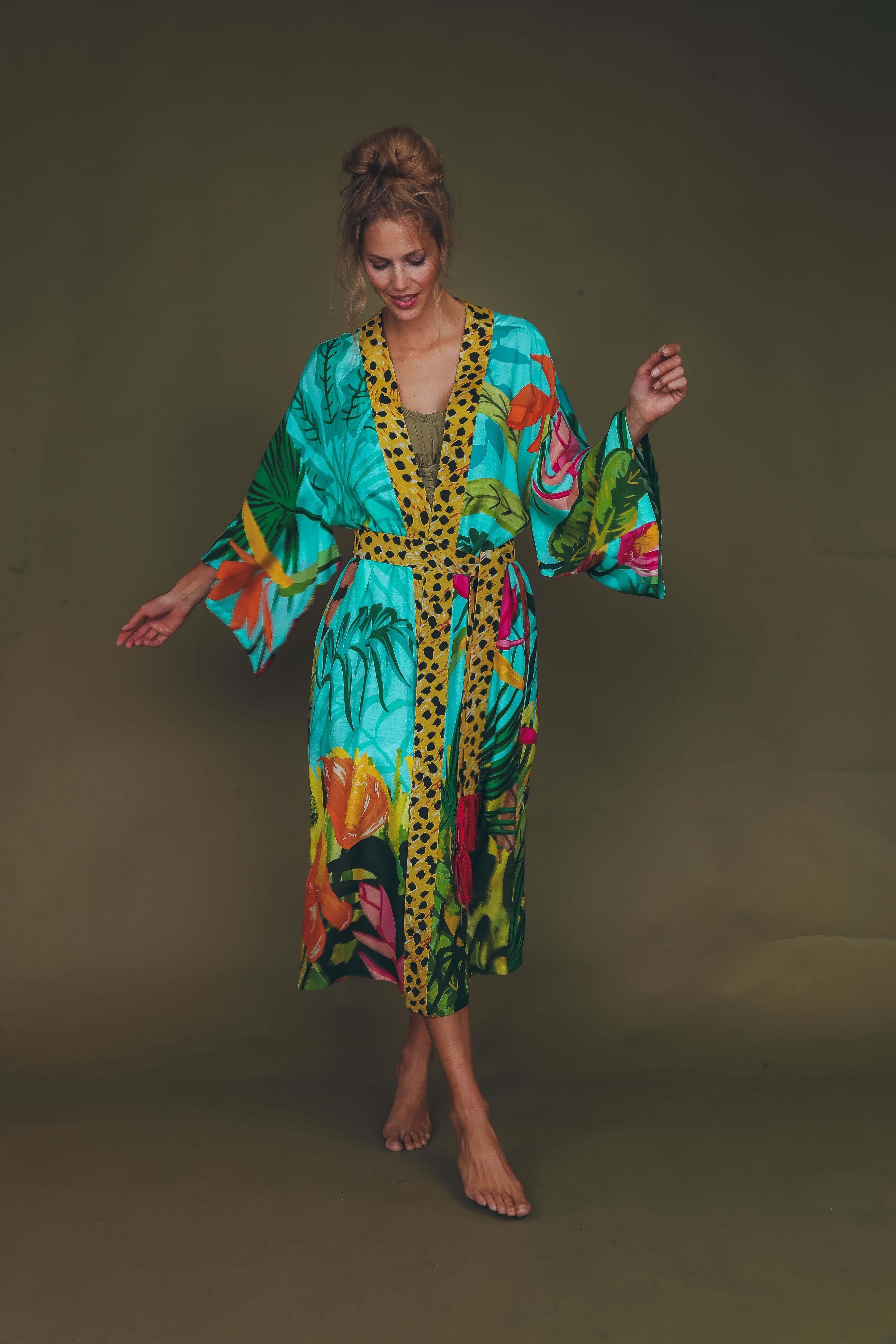 PRINTED KIMONO GOWN - Cheetah