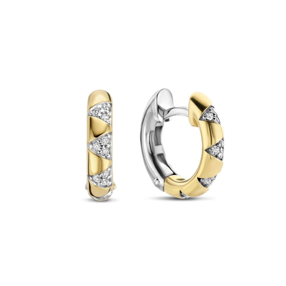 Two Tone Hoop CZ Star Stud Earrings