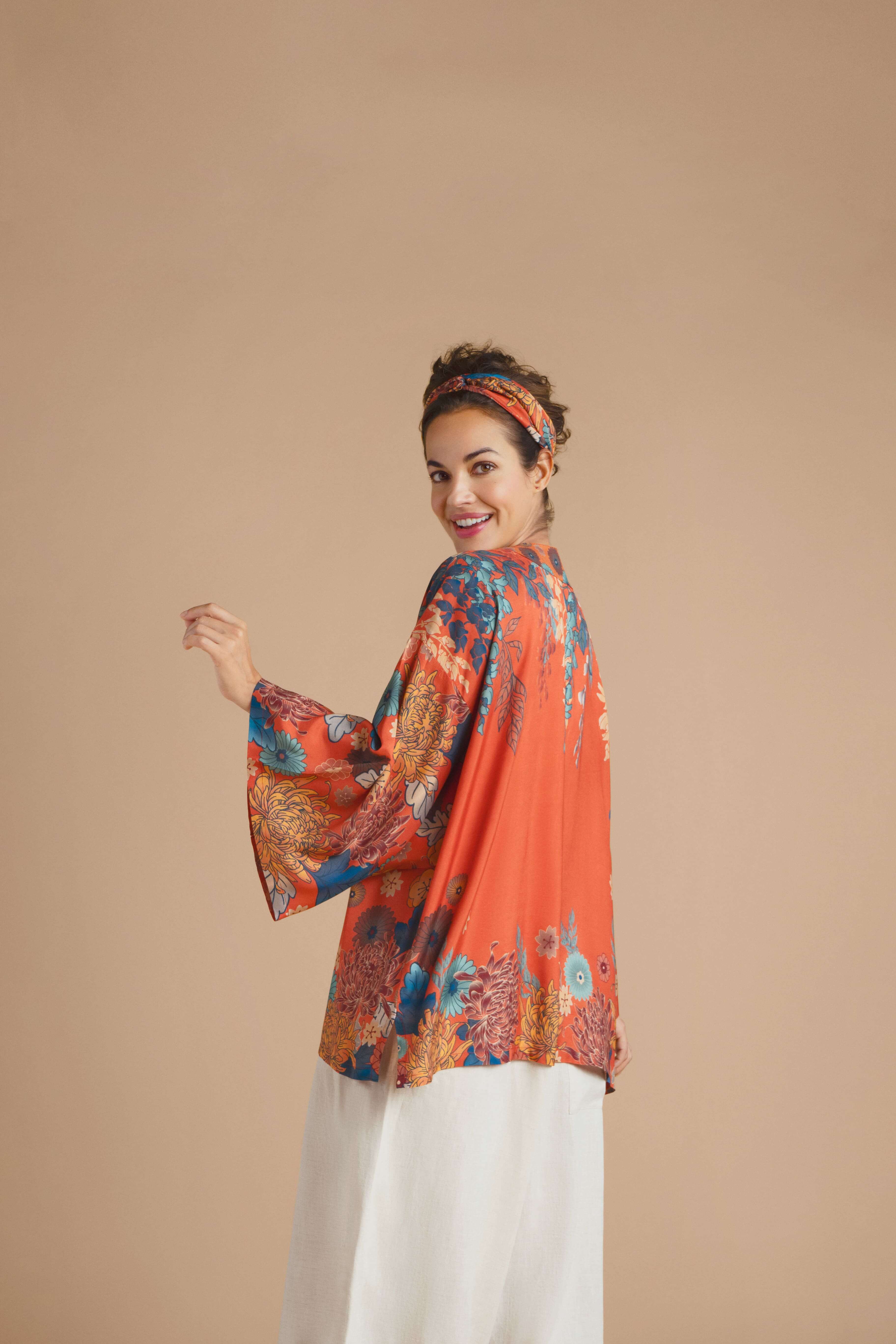 Trailing Wisteria Kimono Jacket - Terracotta
