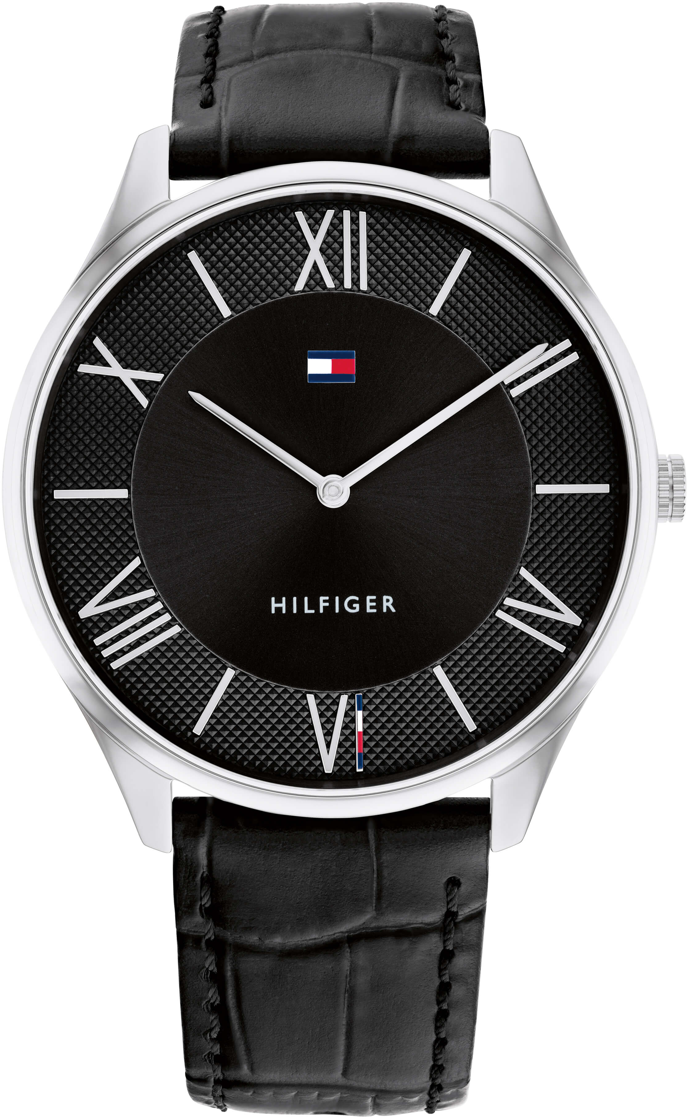 Black Croc Strap With Black Dial Gents Watch