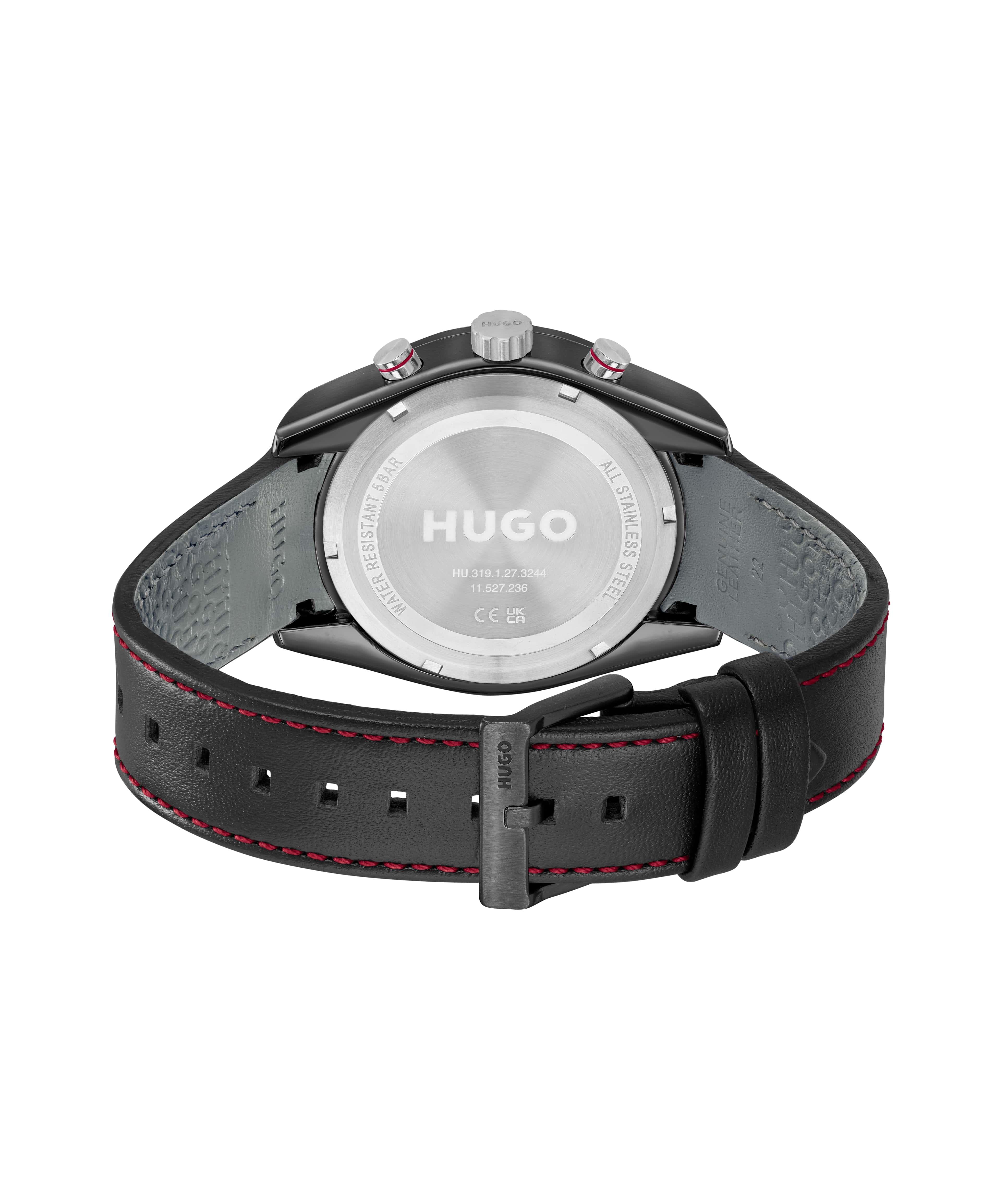 #Fast Black Dial With Black Leather Strap Men's Watch