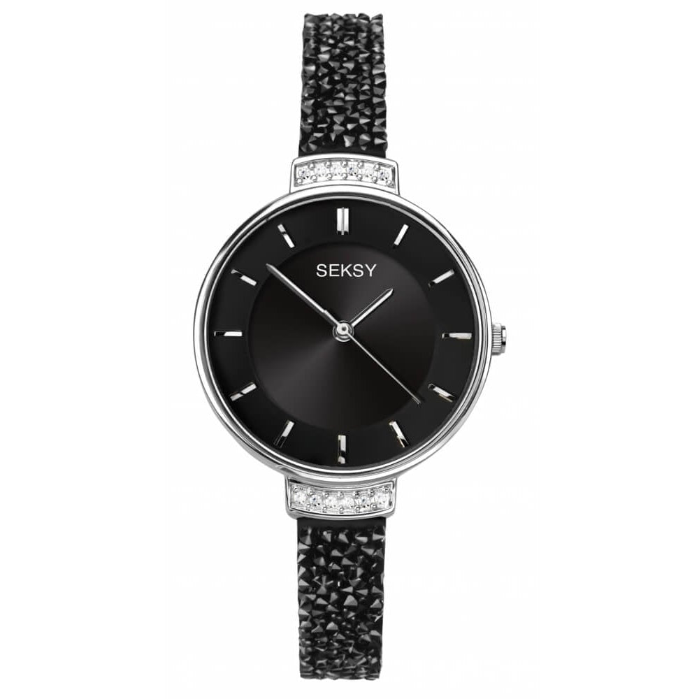 Brass Black Round Dial & Black Leather Strap Ladies Watch