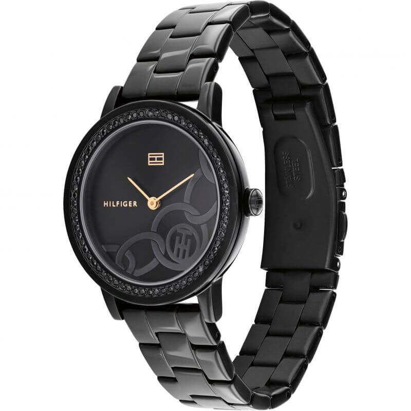 Maya Classic Ionic Plated Black Stainless Steel With Crystal Ladies Watch