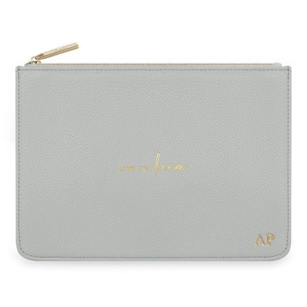 Stylish Structured Pouch | Live To Dream | Pale Grey | 16 X 24 X 5 Cm