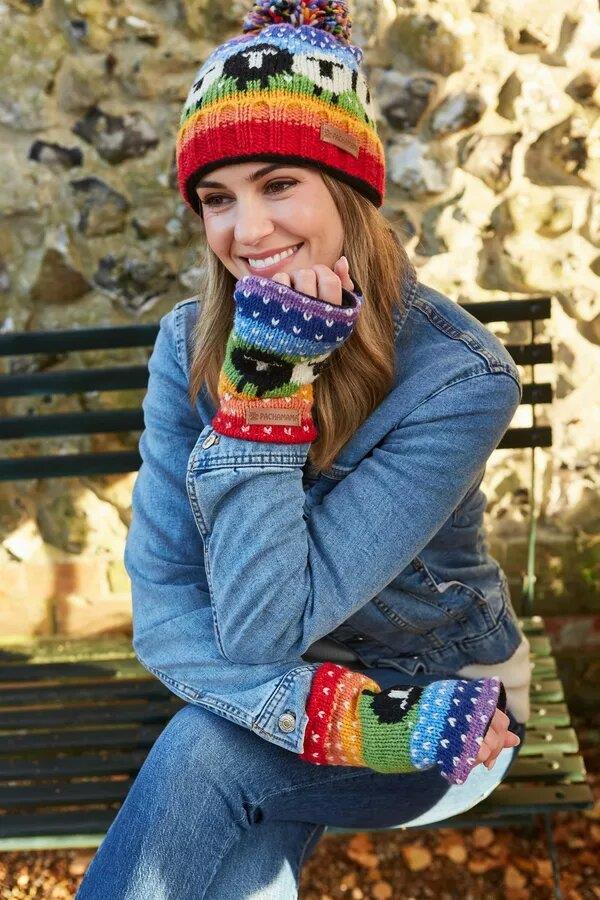 Black Sheep Roll Back Bobble Beanie Rainbow