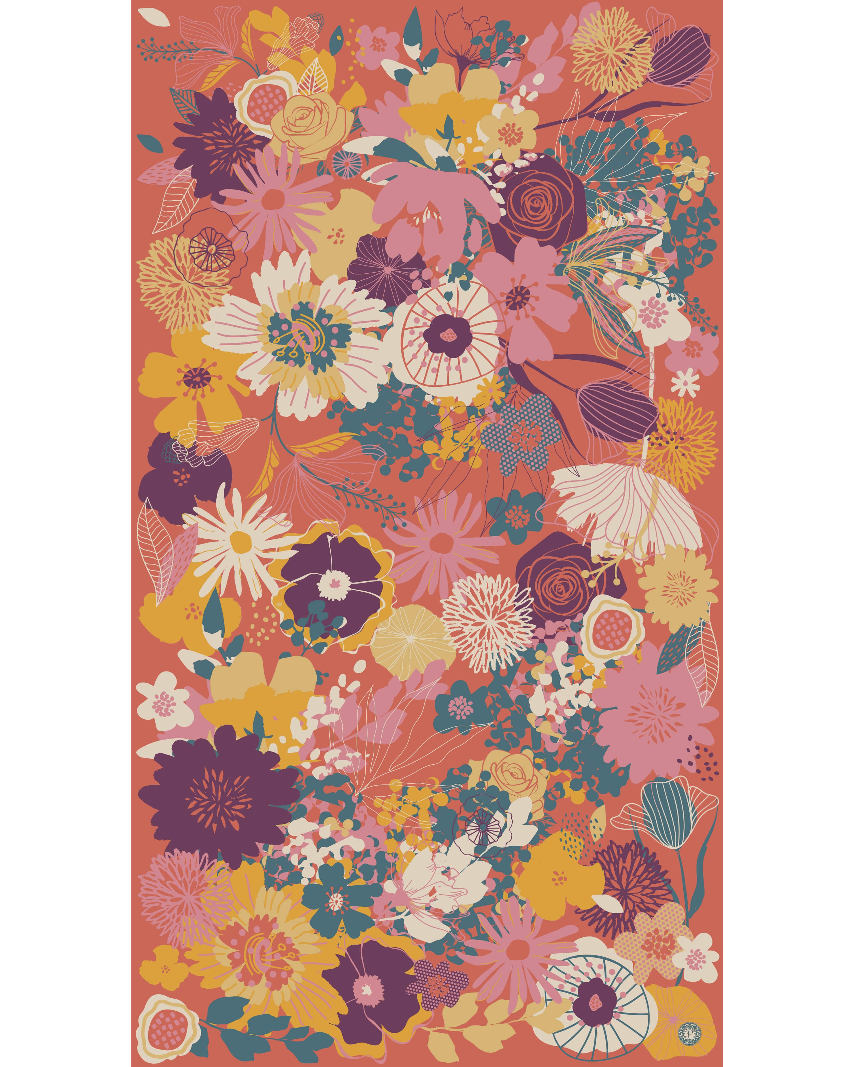 Print Scarf - Modern Floral - Tangerine