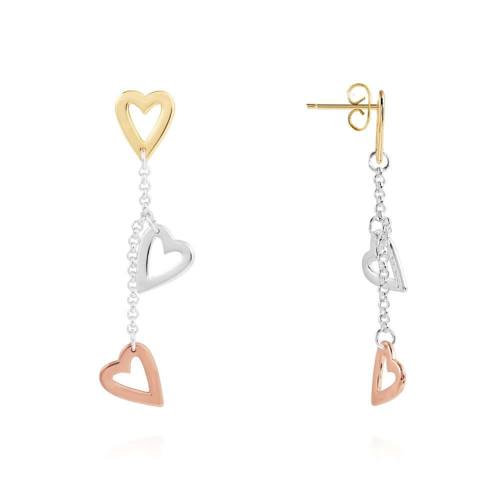 Florence | Heart Earrings | Silver Rose Gold And Gold | Earrings