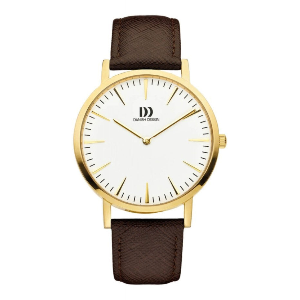 Gents Gold Stainless Steel Brown Strap Watch