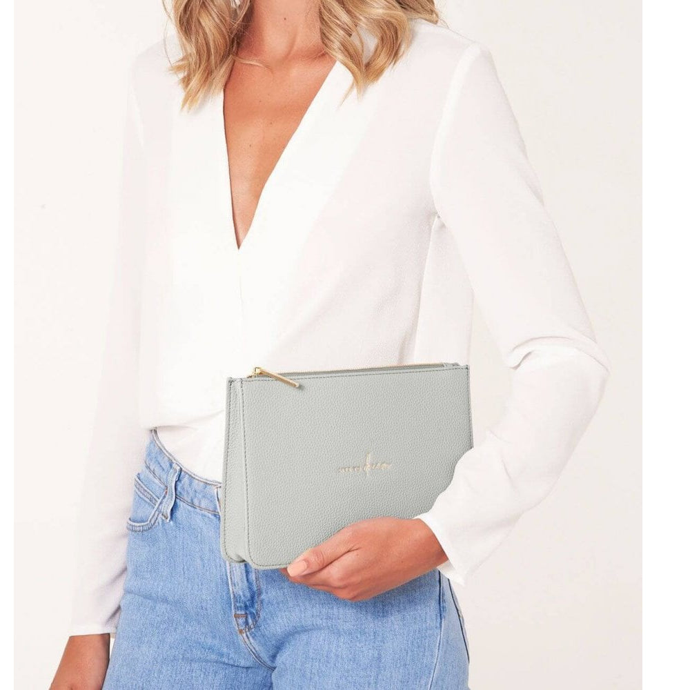 Stylish Structured Pouch | Live To Dream | Pale Grey | 16 X 24 X 5 Cm
