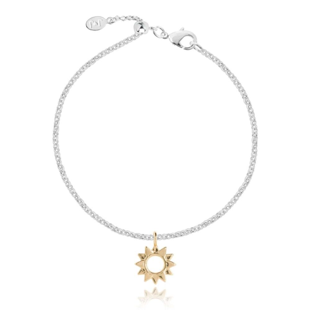 WISH Bracelet - Sun Bracelet - Yellow Gold Charm - Silver Chain - Bracelet - 19cm Adjustable