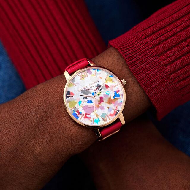 Pop Art Big Dial, Red Eco Vegan & Rose Gold Mesh Watch Strap Gift Set