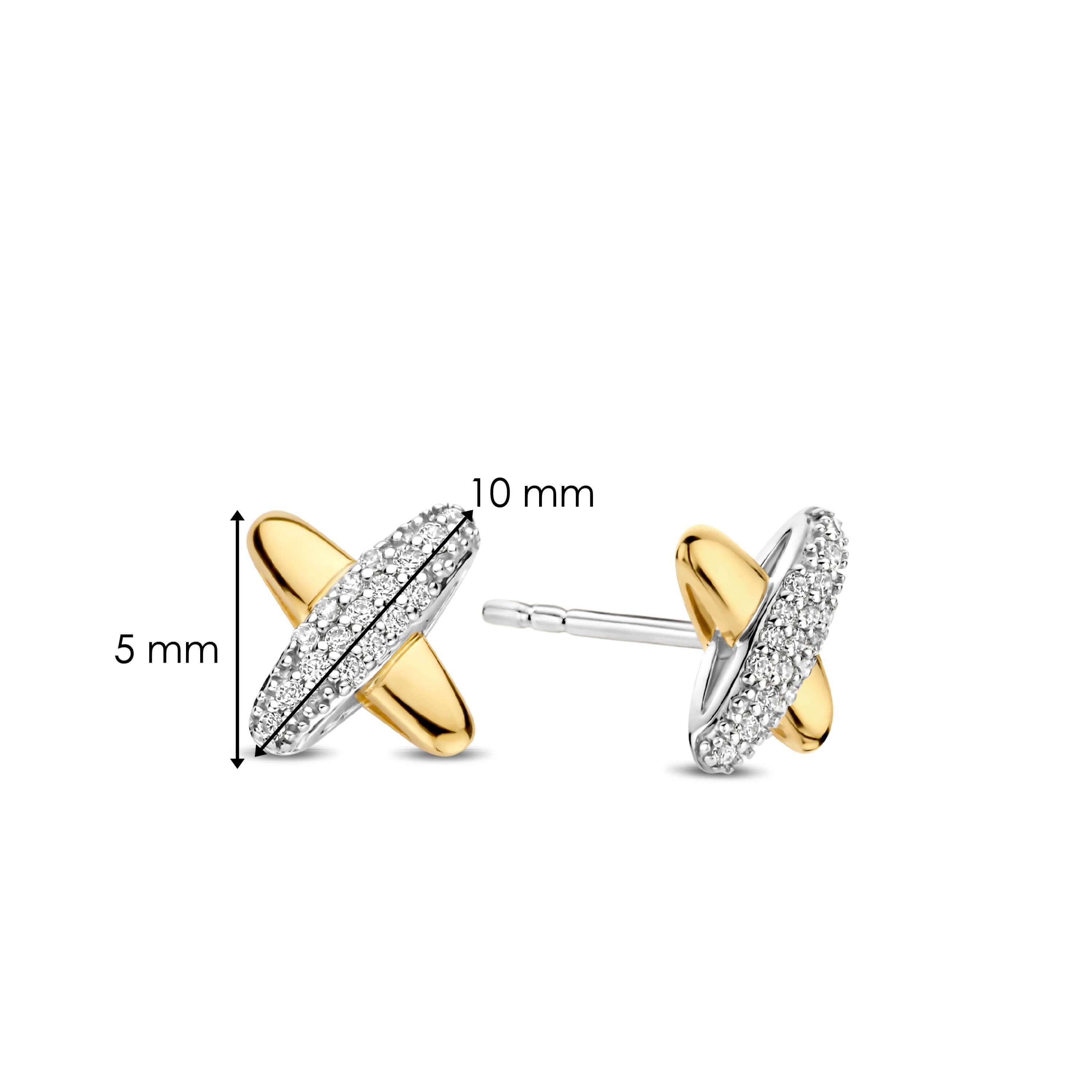 Two Tone Cross Design Stud Earrings
