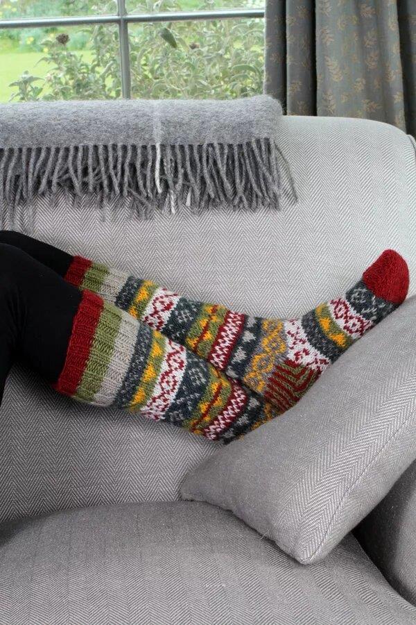 Classic Fairisle Long Socks In Rust