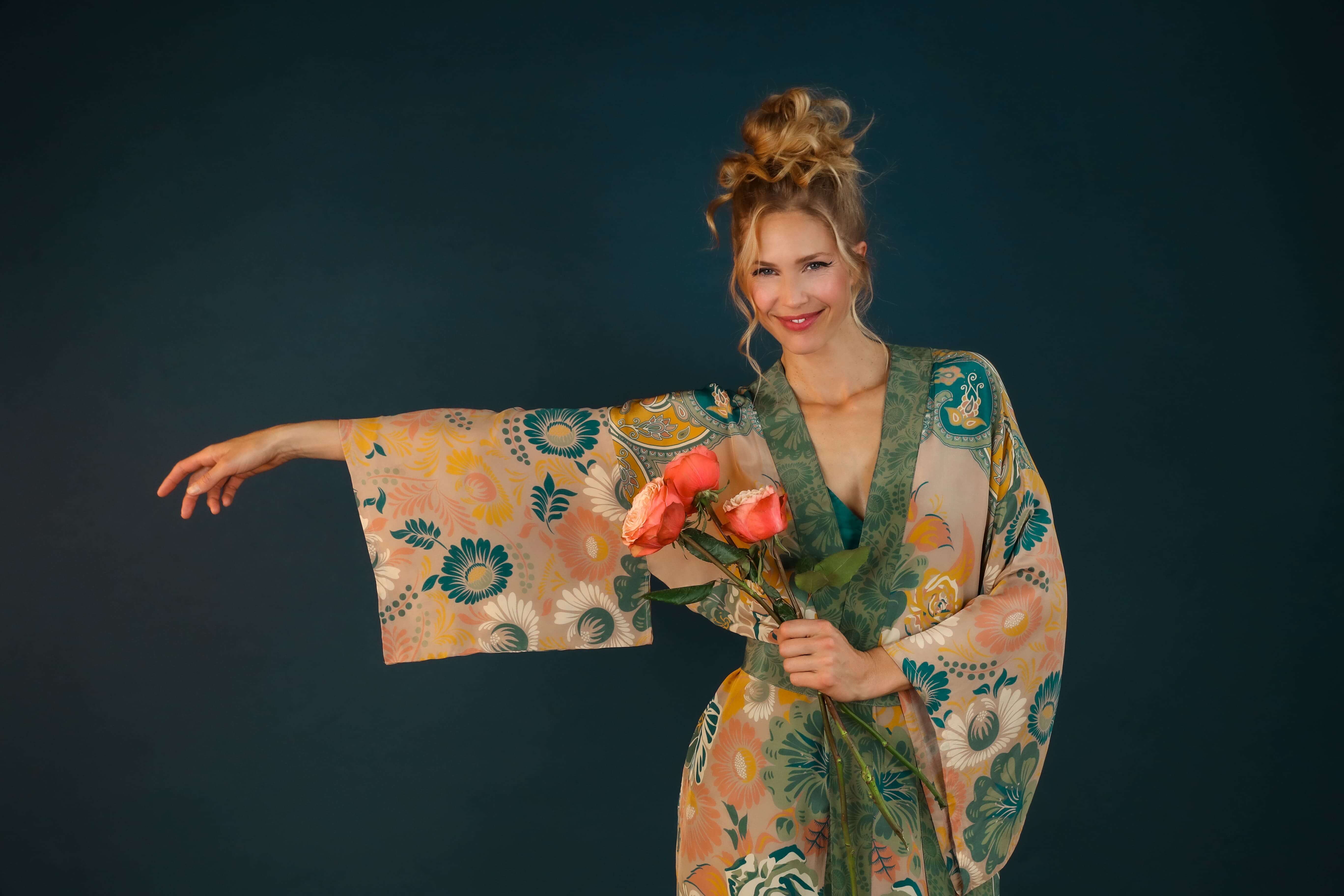 Luxury Kimono Gown Folk Art Floral- Petal
