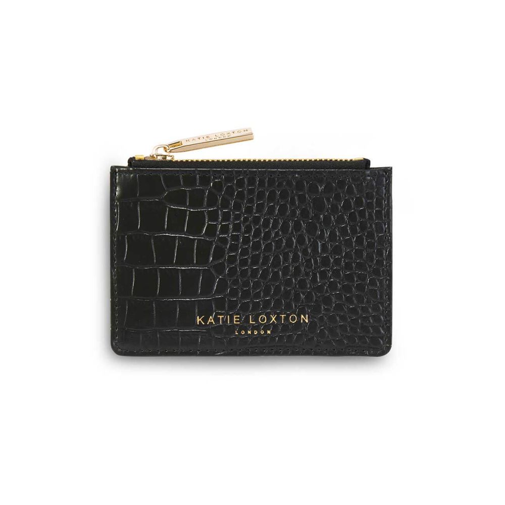Celine Faux Croc Card Holder | Black