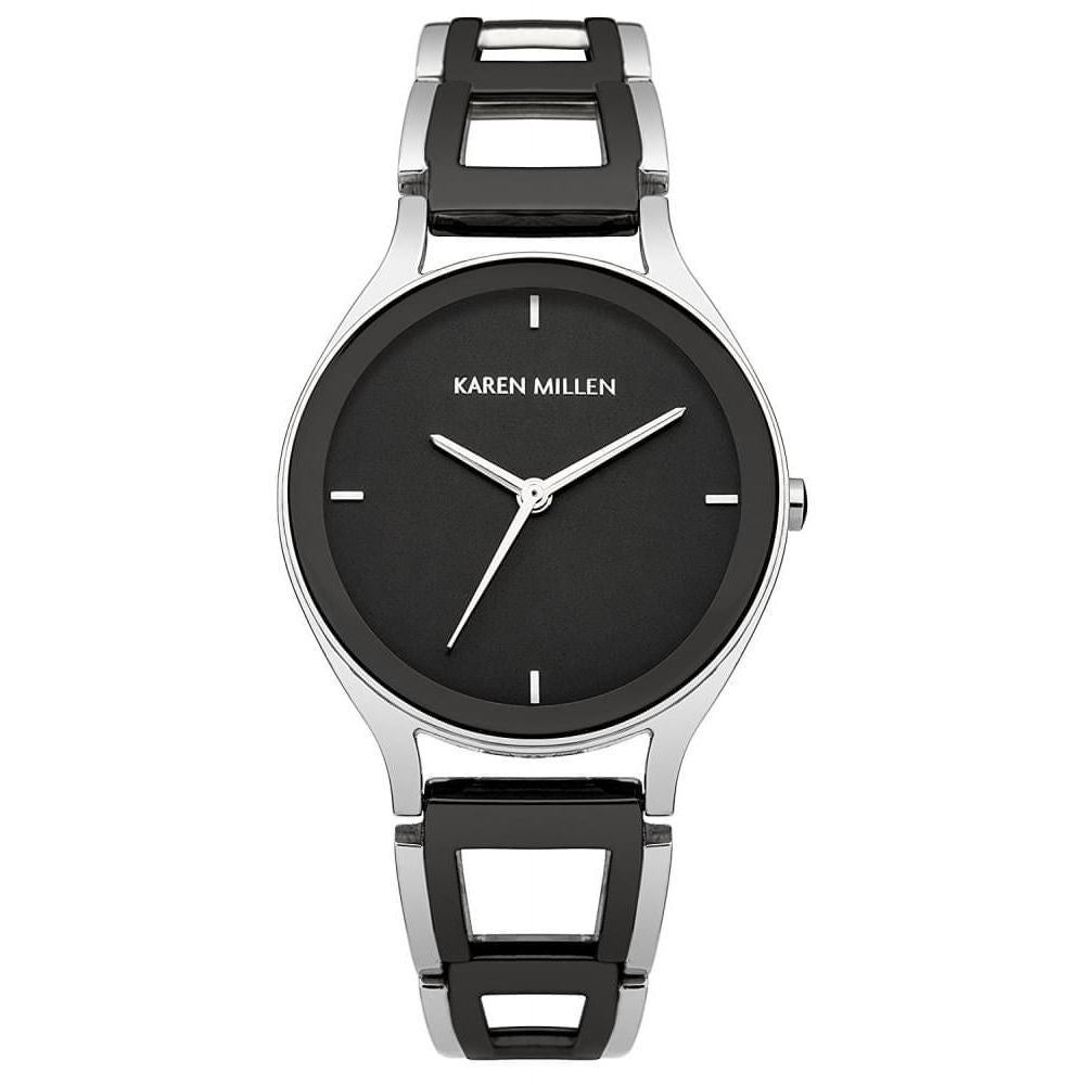 Ladies Stainless Steel & Black Plated Quartz Watch