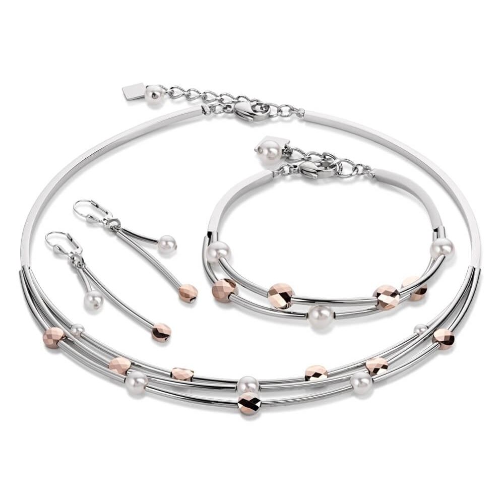 Rose Gold & Pearl Bracelet, Necklace and Earrings Set