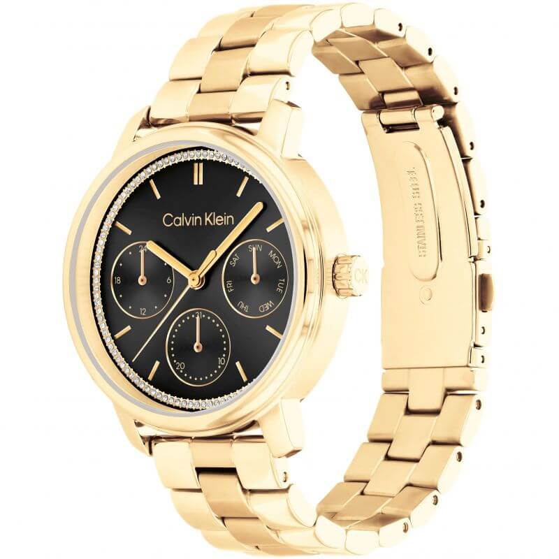 Minimalistic Multi Black Dial Gold Plated Watch