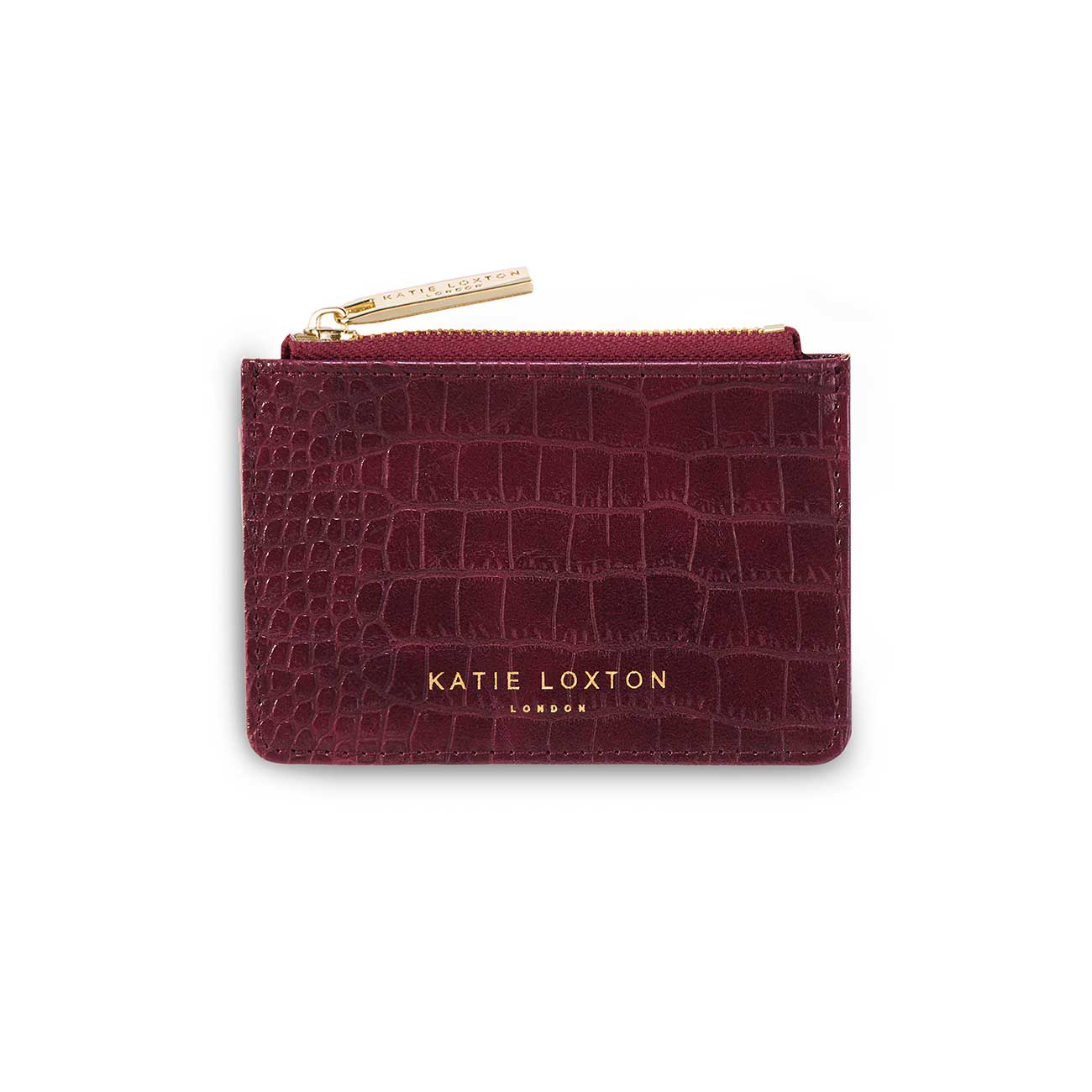 Celine Faux Croc Card Holder | Burgundy