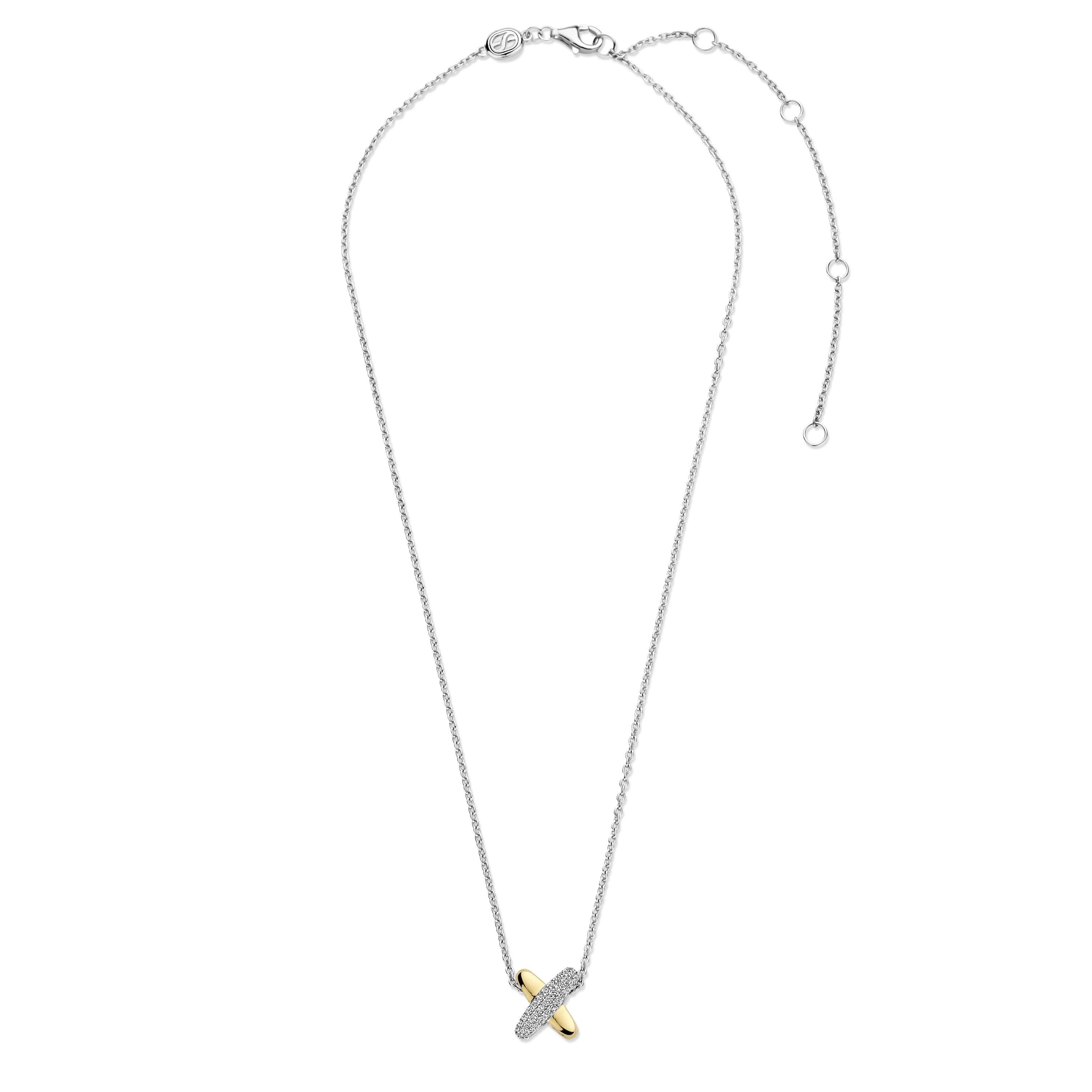 Circles & Cross-Over Pendant With Silver Chain Necklace
