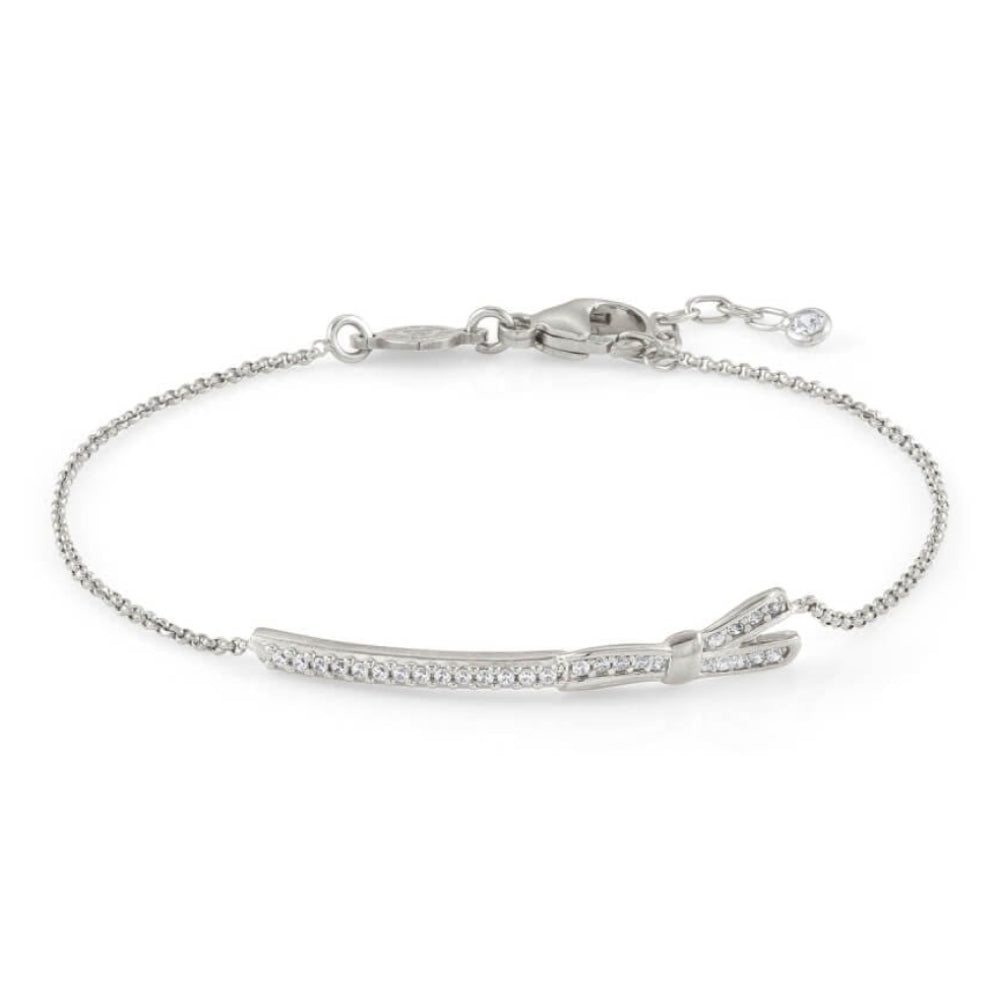 Bracelet with Ribbon & Bow - Silver with Cubic Stone