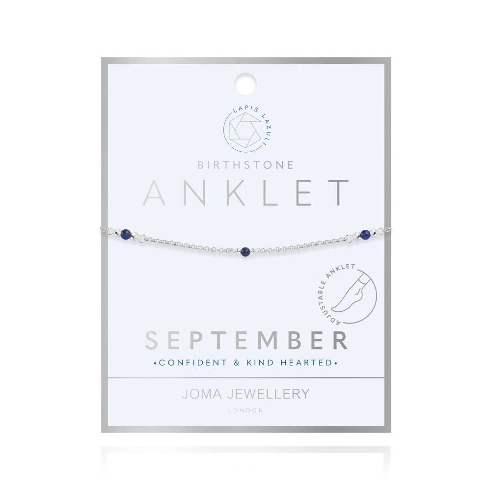 Anklet | Birthstone September Lapis | Silver | 26cm Adjustable