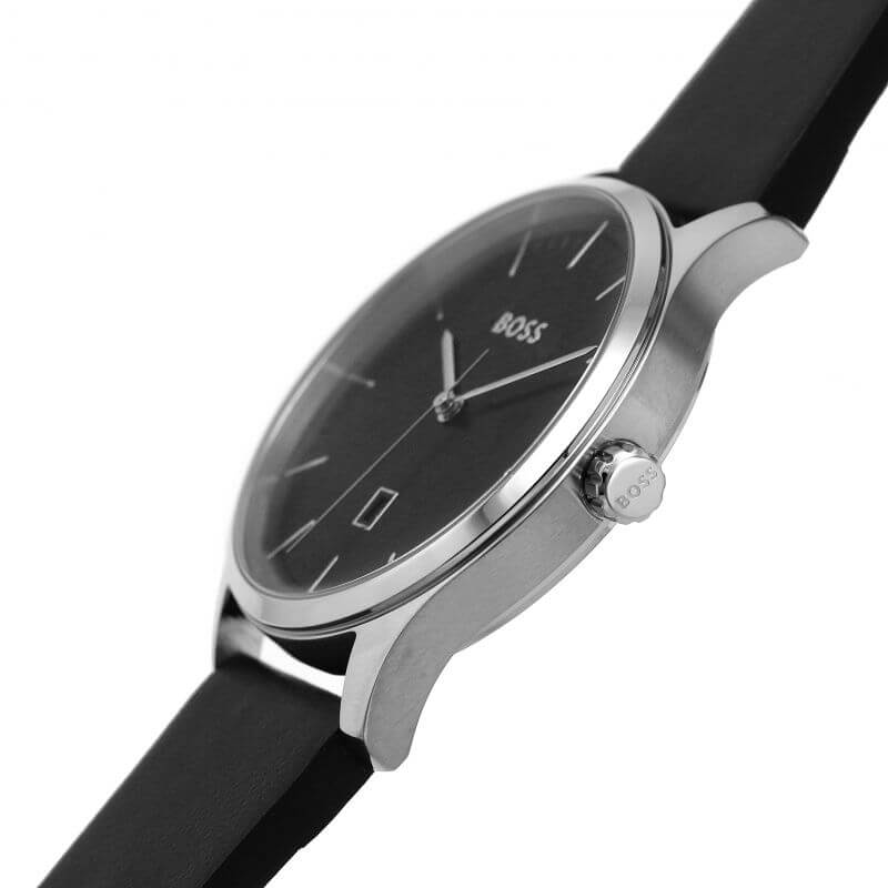 Reason Black Dial SS Case Black Leather Strap Watch
