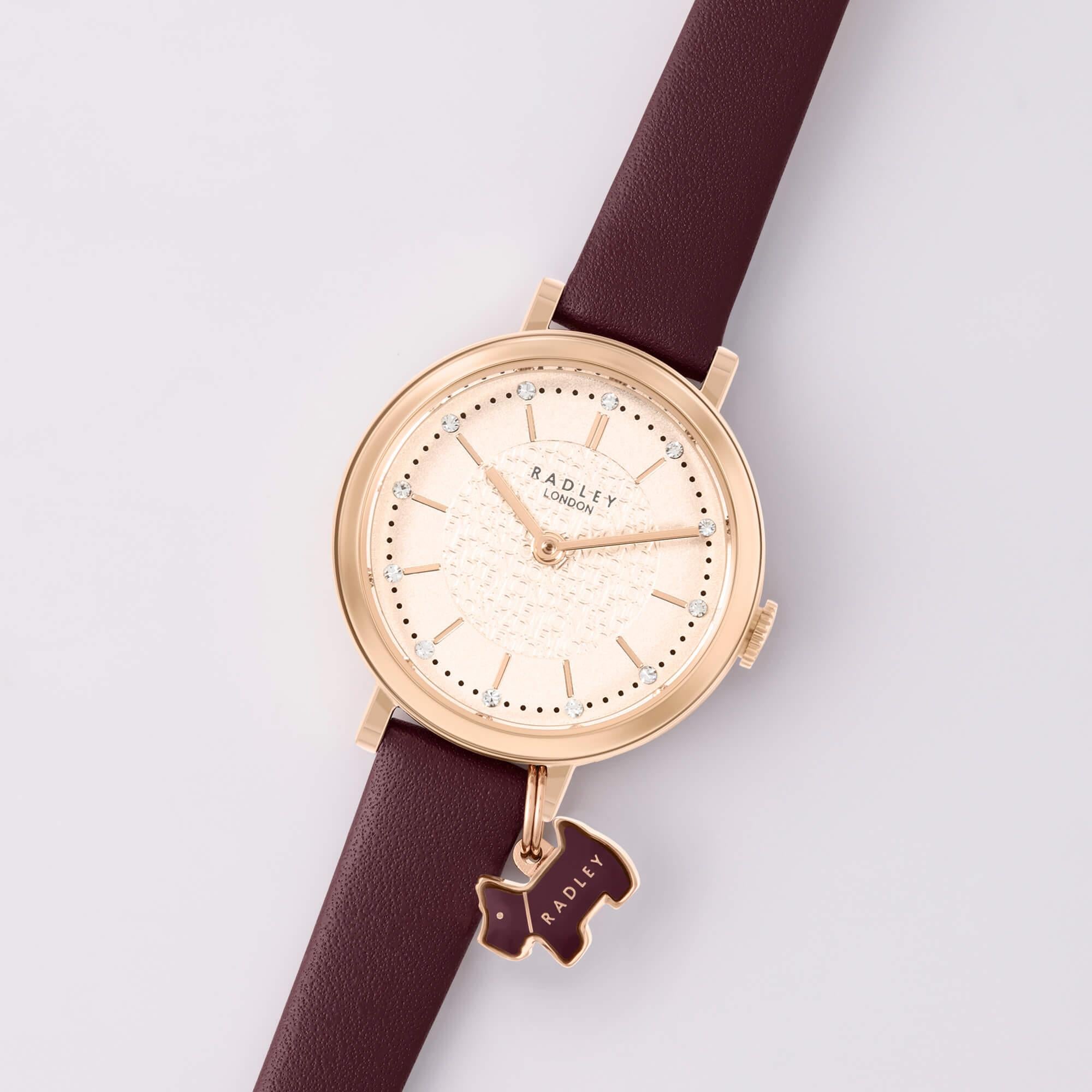 Ladies Dark Cherry Etched Dial Strap Watch