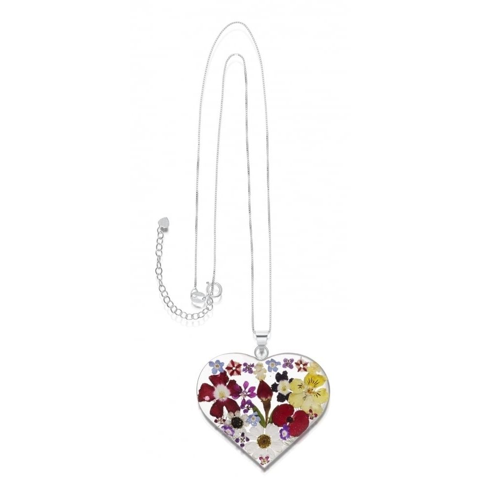 Silver Pendant - Mixed Flower - Large Heart