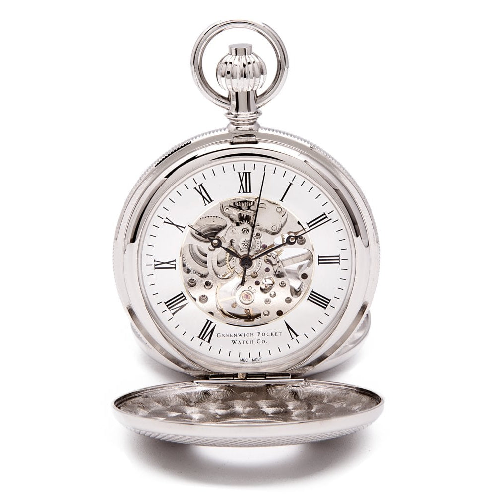 Whitehall - Chrome Mechanical Double Half Hunter Pocket Watch