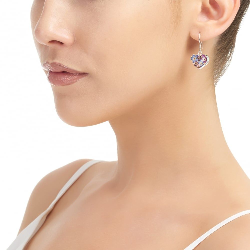 Silver Drop Earrings - Purple Haze - Small Heart
