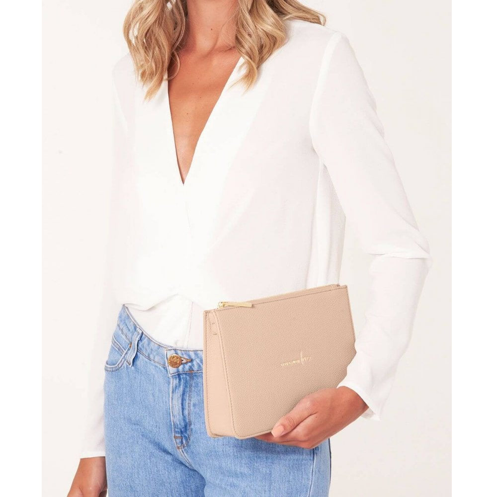 Stylish Structured Pouch | Live Laugh Love | Nude Pink | 16 X 24 X 5 Cm