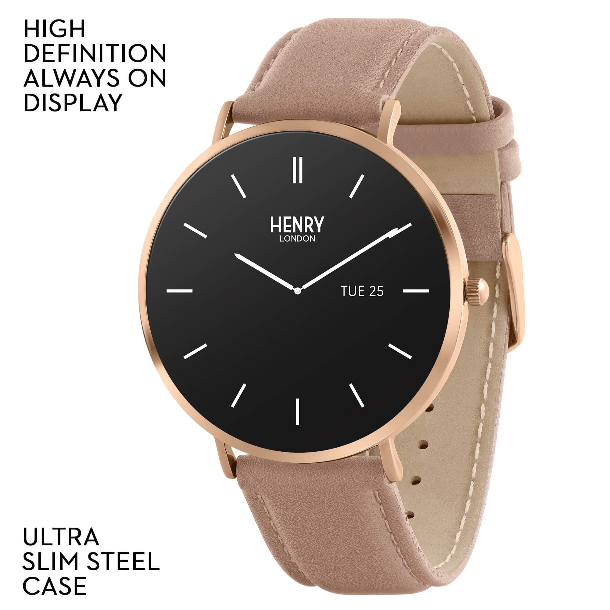 Smart Amoled Nude Leather Strap Watch