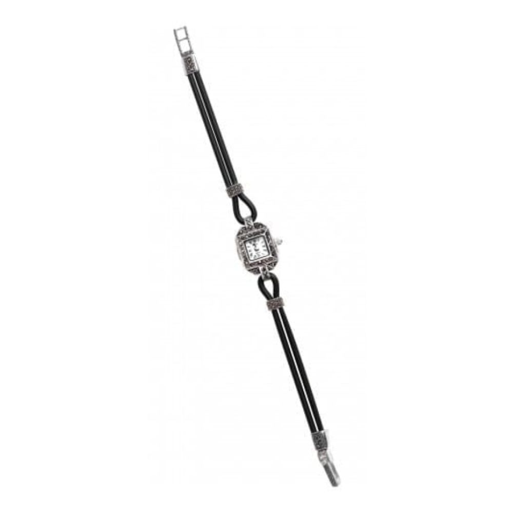 Ladies Black Rubber & Silver Marcasite Watch