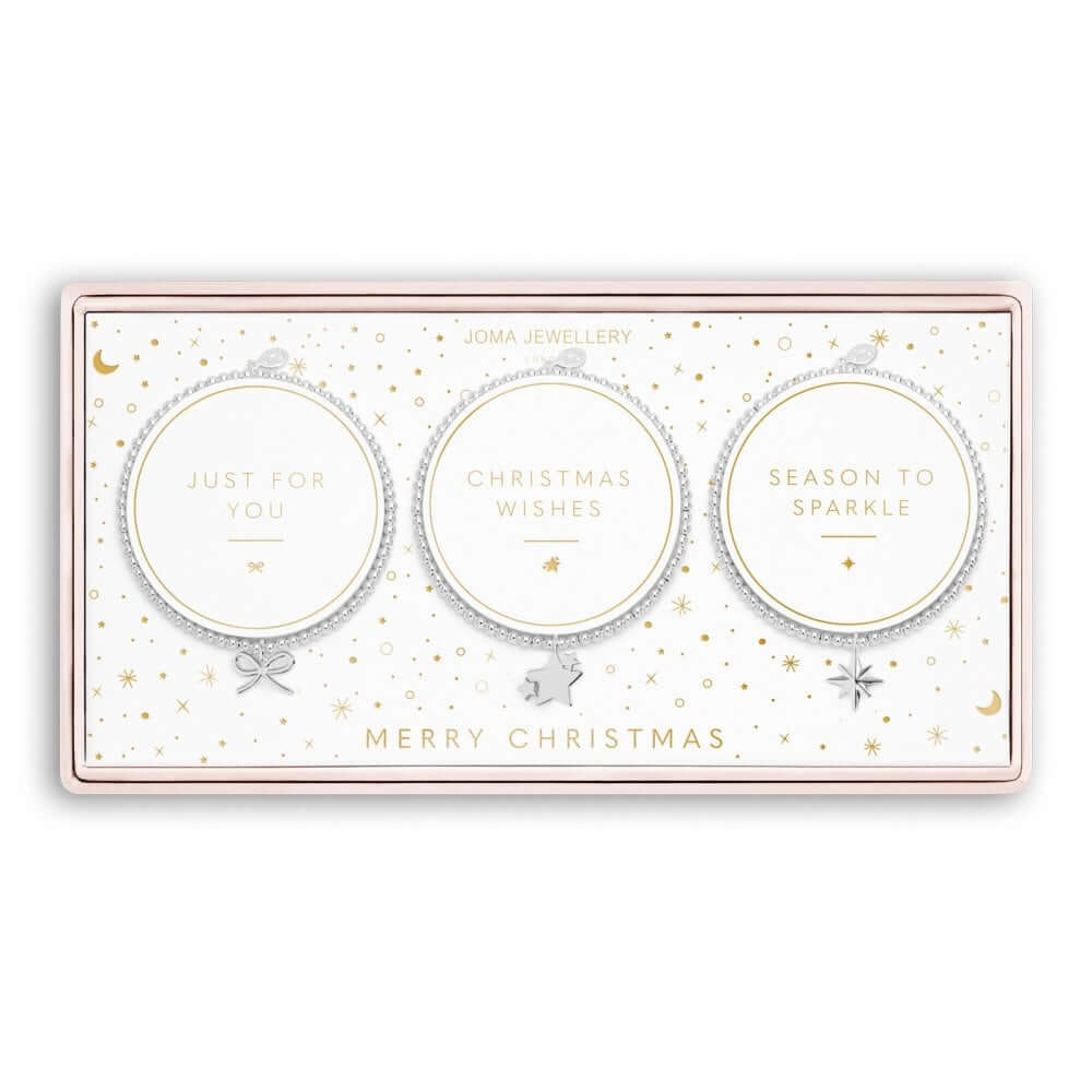 Christmas Celebration Set | Merry Christmas | Silver | Set Of 3 Bracelets | 17.5cm Stretch
