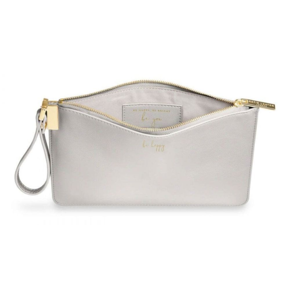 Secret Message Pouch | Be Happy, Be Happy, Be Bright, Be You | Grey | 16 X 24 Cm
