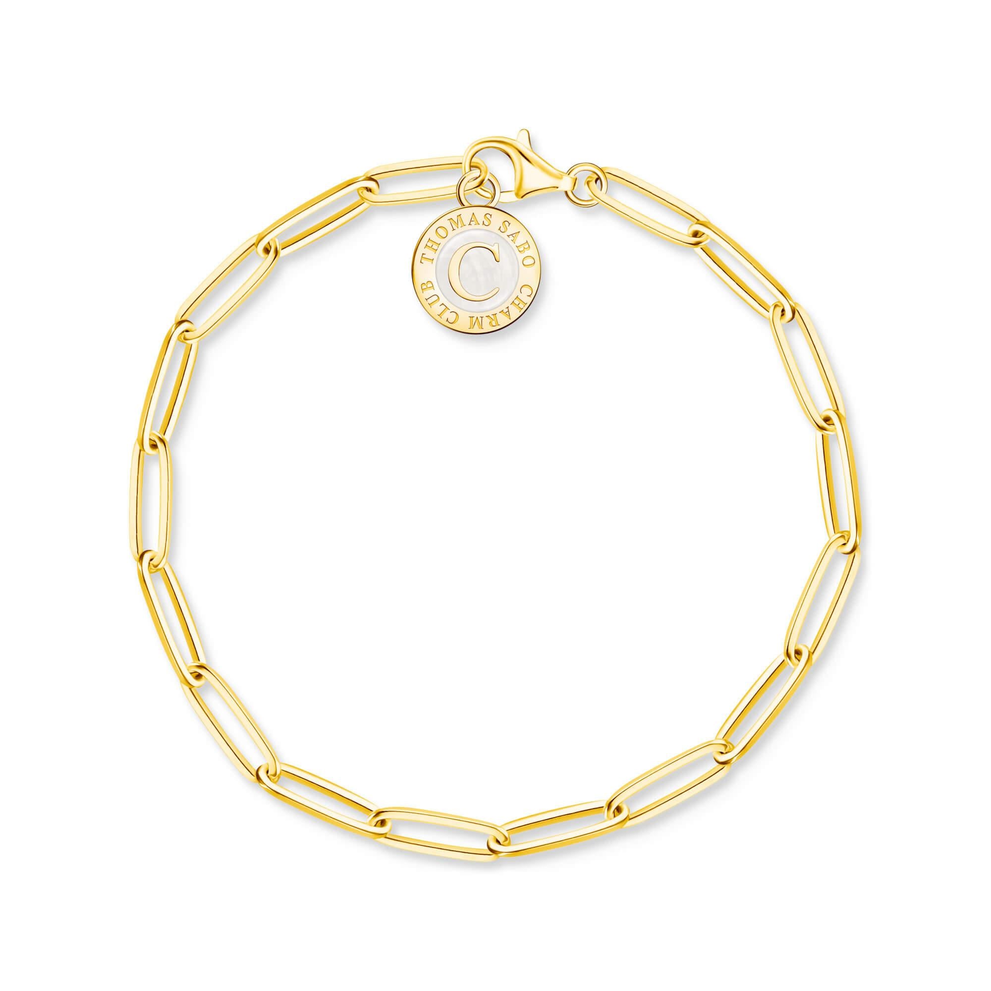 Gold Plated Member Charm Long Anchor Link Bracelet With White Charmista Disc