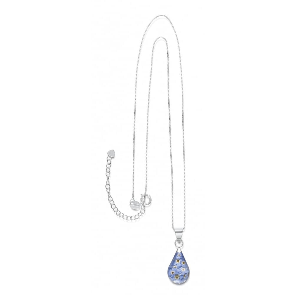 Silver Pendant - Forget-me-not - Teardrop
