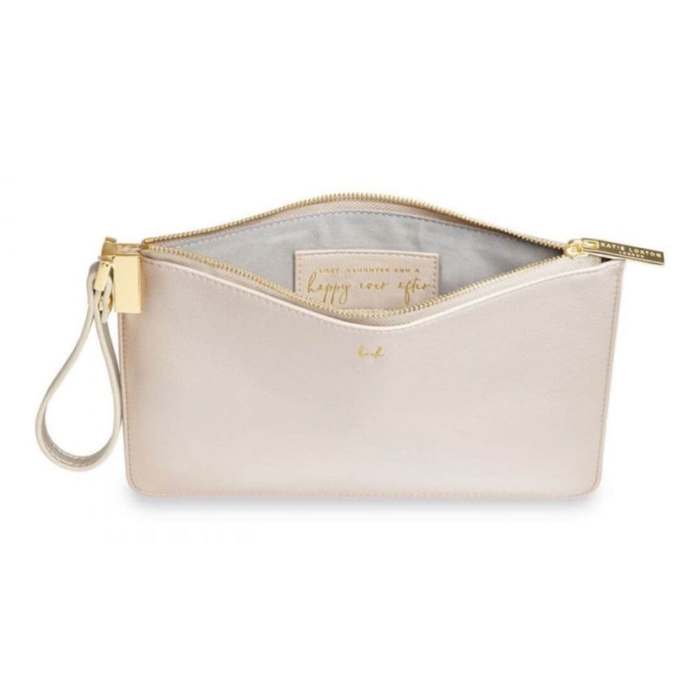 Bride Secret Message Pouch | Love Laughter & A Happy Ever After | Metallic White | 16 X 24cm