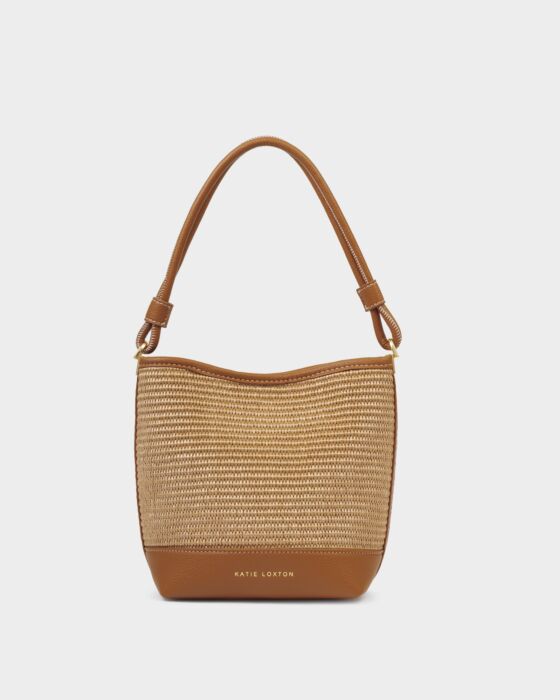 Sorrento Natural Raffia Bucket Bag In Cognac