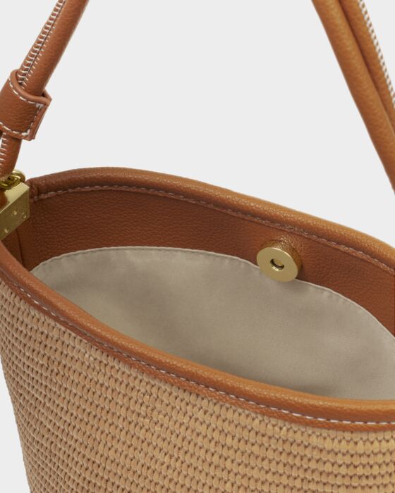 Sorrento Natural Raffia Bucket Bag In Cognac