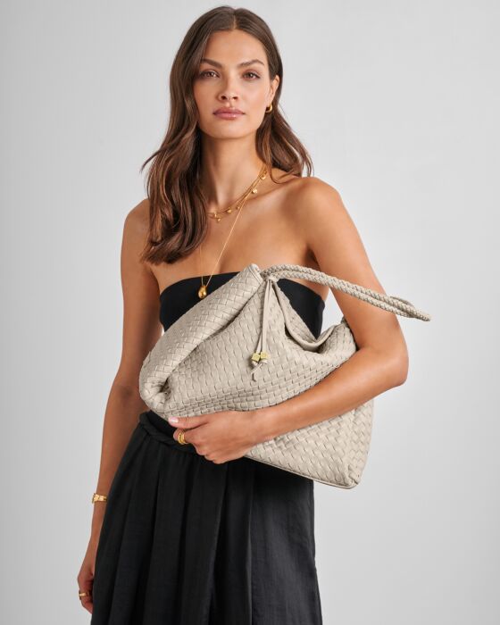 Nova Hand Woven Large Shoulder Bag In Oyster