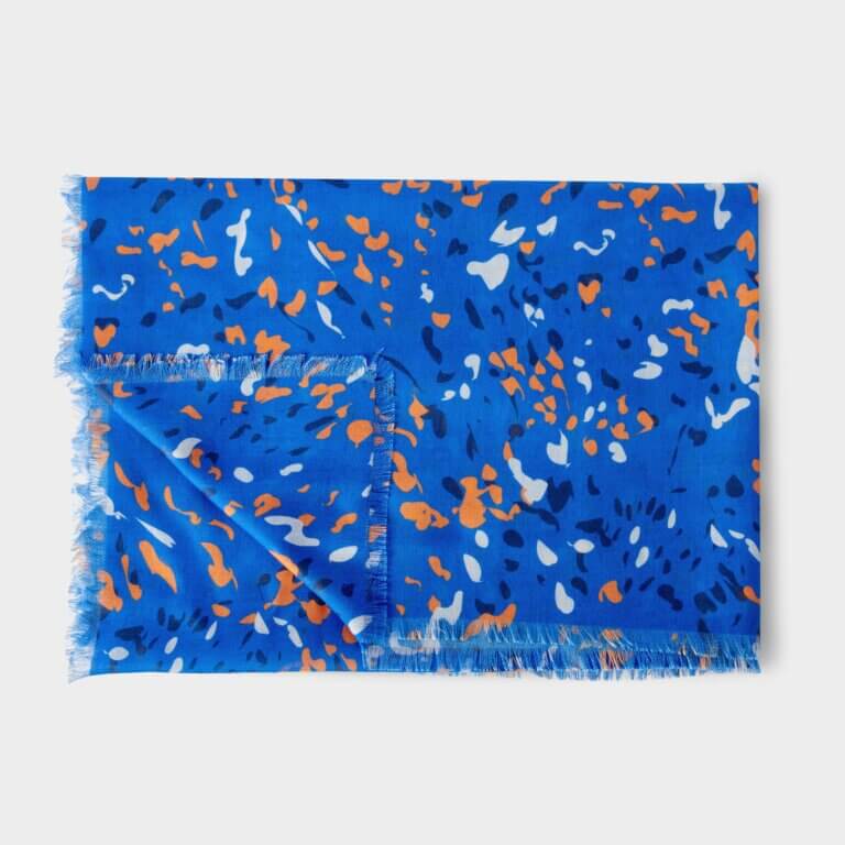 Terrazzo Printed Scarf In Cobalt Blue & Orange