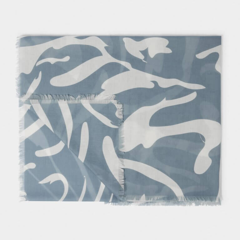 Abstract Zebra Printed Scarf In Cornflower Blue & Off White