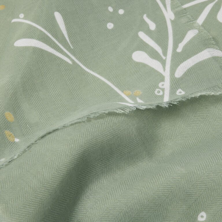Mistletoe Printed Foil Scarf In Sage