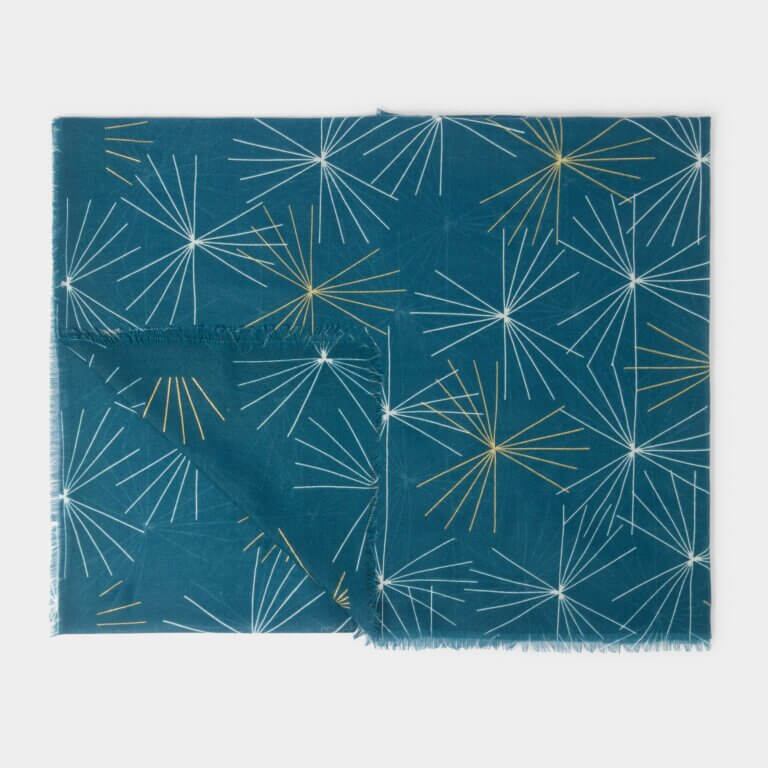 Starburst Printed Foil Scarf In Teal, Off White & Gold