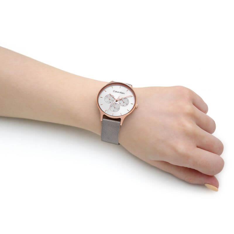Multifunction Two Tone Steel Mesh Bracelet Strap Watch