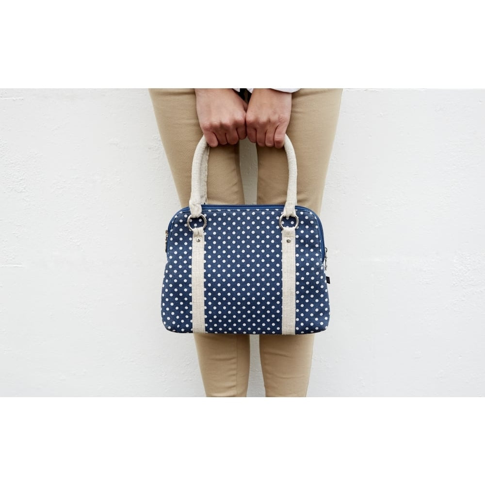Navy Blue Spot Linen Alice Bag