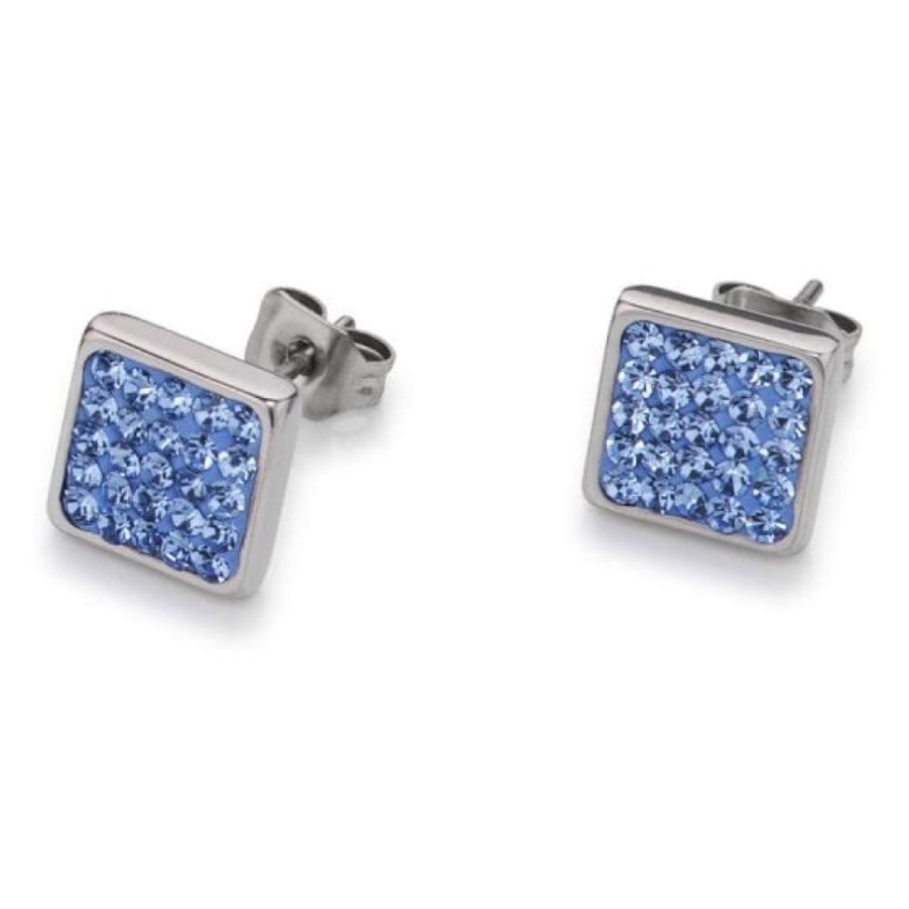 Square Earrings with Stickpin & Light Blue Swarovski Crystals